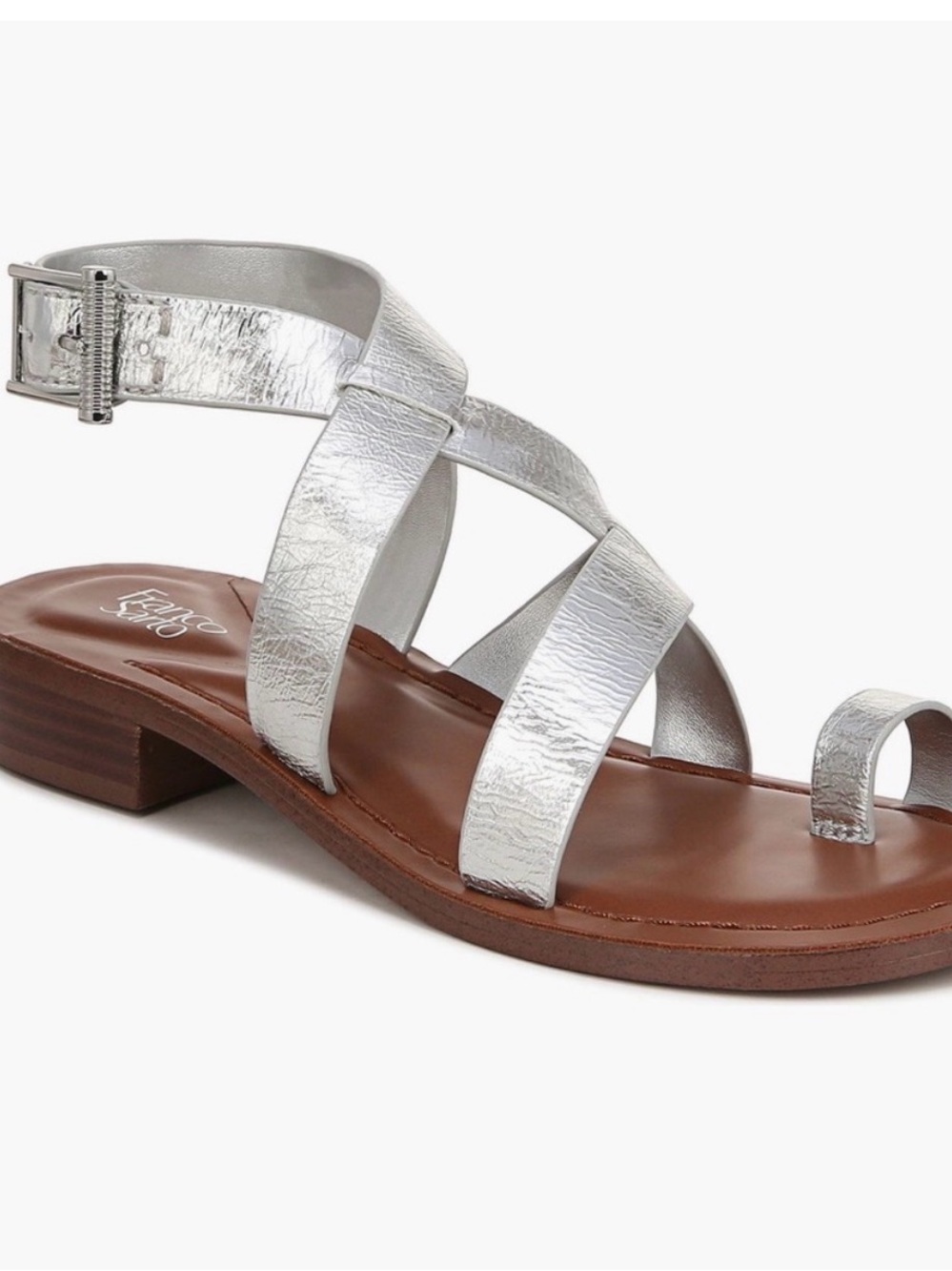 Brand New - Franco Sarto Ina Loop Silver Strappy Leather Sandals